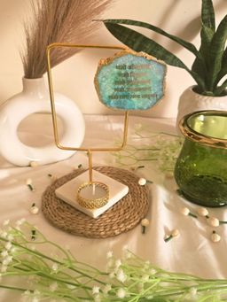 Homearte - Agate Namokar Mantra Rectangular Shape Metal Showpiece- Turquoise