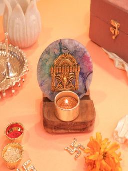 Homearte - Agate Narayan Wooden Tealight - Mixed Agate