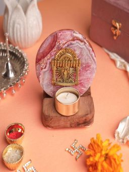 Homearte - Agate Narayan Wooden Tealight - Pink