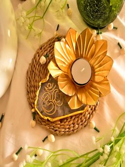 Homearte - Agate Om Flower Shape Tealight Holder- Multi-Color