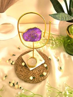 Homearte - Agate Om Oval Shape Metal Showpiece- Purple