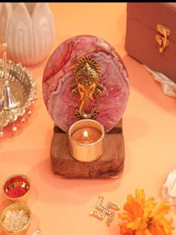 Homearte - Agate Ganesha Wooden Tealight - Pink