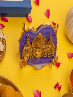 Homearte - Agate Venkateshwara Showpiece Gold Platting Edges With Metal Stand - Blue