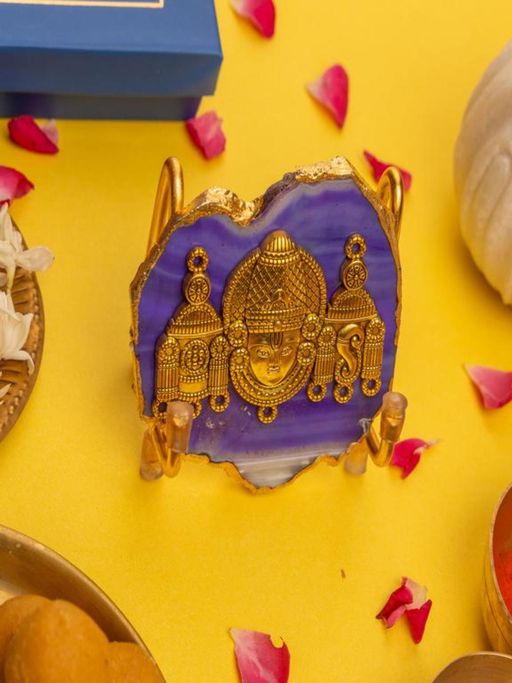 Homearte Agate Venkateshwara Showpiece Gold Platting Edges With Metal Stand - Blue