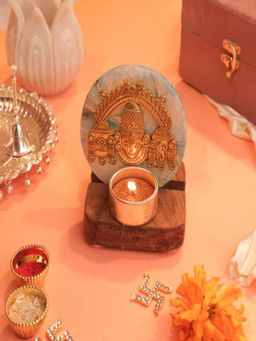 Homearte - Agate Venkateshwar Wooden Tealight - Blue