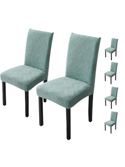House of Quirk - Green Elastic Jacquard Soft Touching Chair Cover Stretch Removable - (Pack of 6)