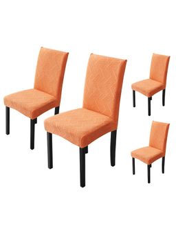 House of Quirk - Orange Elastic Jacquard Soft Touching Chair Cover Stretch Removable - (Pack of 4)