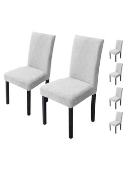 House of Quirk - Grey Elastic Jacquard Soft Touching Chair Cover Stretch Removable - (Pack of 6)
