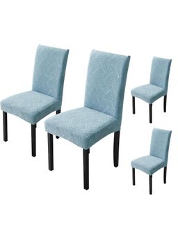 House of Quirk - Sky Blue Elastic Jacquard Soft Touching Chair Cover Stretch Removable - (Pack of 4)