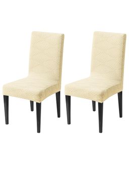 House of Quirk - Beige Elastic Jacquard Soft Touching Chair Cover Stretch Removable - (Pack of 2)