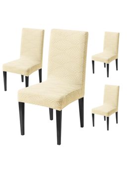 House of Quirk - Beige Elastic Jacquard Soft Touching Chair Cover Stretch Removable - (Pack of 4)