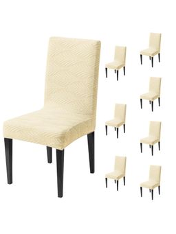 House of Quirk - Beige Elastic Jacquard Soft Touching Chair Cover Stretch Removable - (Pack of 8)