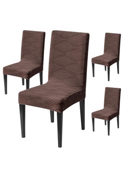 House of Quirk - Brown Elastic Jacquard Soft Touching Chair Cover Stretch Removable - (Pack of 4)