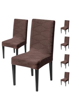House of Quirk - Brown Elastic Jacquard Soft Touching Chair Cover Stretch Removable - (Pack of 6)
