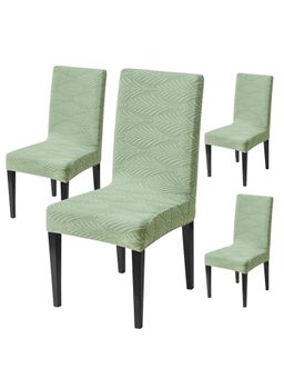 House of Quirk - Green Elastic Jacquard Soft Touching Chair Cover Stretch Removable - (Pack of 4)