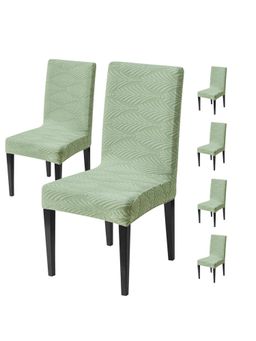 House of Quirk - Green Elastic Jacquard Soft Touching Chair Cover Stretch Removable - (Pack of 6)