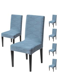 House of Quirk - Light Blue Elastic Jacquard Soft Touching Chair Cover Stretch Removable - (Pack of 6)
