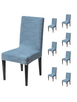 House of Quirk - Light Blue Elastic Jacquard Soft Touching Chair Cover Stretch Removable - (Pack of 8)