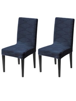 House of Quirk - Navy Blue Elastic Jacquard Soft Touching Chair Cover Stretch Removable - (Pack of 2)