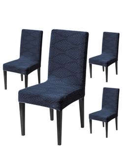 House of Quirk - Navy Blue Elastic Jacquard Soft Touching Chair Cover Stretch Removable - (Pack of 4)