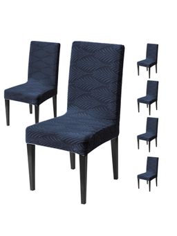 House of Quirk - Navy Blue Elastic Jacquard Soft Touching Chair Cover Stretch Removable - (Pack of 6)