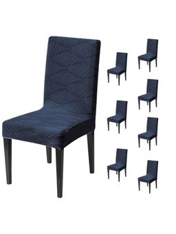 House of Quirk - Navy Blue Elastic Jacquard Soft Touching Chair Cover Stretch Removable - (Pack of 8)