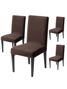 House of Quirk - Brown Elastic Jacquard Soft Touching Chair Cover Stretch Removable - (Pack of 4)