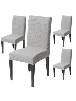 House of Quirk - Grey Elastic Jacquard Soft Touching Chair Cover Stretch Removable - (Pack of 4)