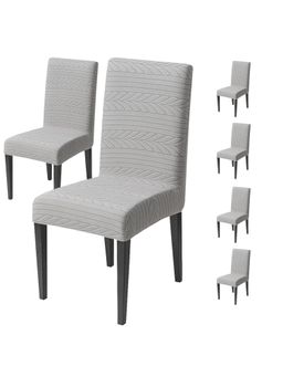 House of Quirk - Grey Elastic Jacquard Soft Touching Chair Cover Stretch Removable - (Pack of 6)