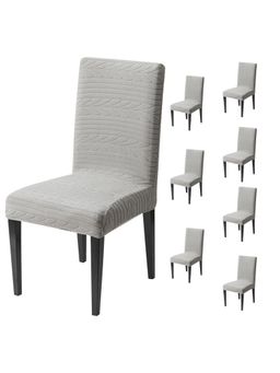 House of Quirk - Grey Elastic Jacquard Soft Touching Chair Cover Stretch Removable - (Pack of 8)