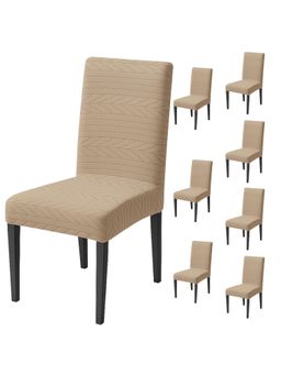 House of Quirk - Khaki Elastic Jacquard Soft Touching Chair Cover Stretch Removable - (Pack of 8)