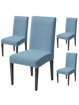 House of Quirk - Light Blue Elastic Jacquard Soft Touching Chair Cover Stretch Removable - (Pack of 4)