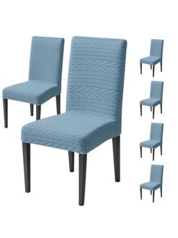 House of Quirk - Light Blue Elastic Jacquard Soft Touching Chair Cover Stretch Removable - (Pack of 6)