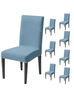 House of Quirk - Light Blue Elastic Jacquard Soft Touching Chair Cover Stretch Removable - (Pack of 8)