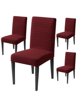 House of Quirk - Maroon Elastic Jacquard Soft Touching Chair Cover Stretch Removable - (Pack of 4)