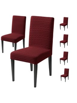 House of Quirk - Maroon Elastic Jacquard Soft Touching Chair Cover Stretch Removable - (Pack of 6)