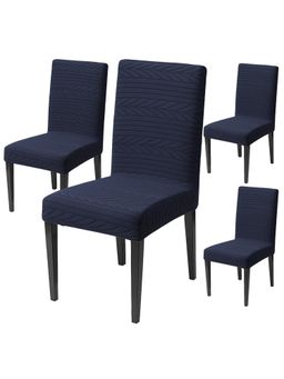 House of Quirk - Navy Blue Elastic Jacquard Soft Touching Chair Cover Stretch Removable - (Pack of 4)