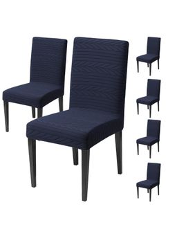 House of Quirk - Navy Blue Elastic Jacquard Soft Touching Chair Cover Stretch Removable - (Pack of 6)