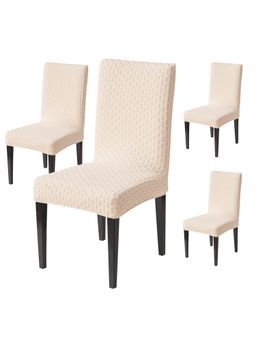 House of Quirk - Beige Elastic Jacquard Soft Touching Chair Cover Stretch Removable - (Pack of 4)