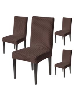 House of Quirk - Brown Elastic Jacquard Soft Touching Chair Cover Stretch Removable - (Pack of 4)