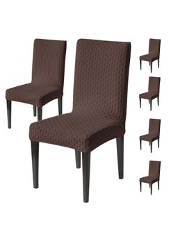 House of Quirk - Brown Elastic Jacquard Soft Touching Chair Cover Stretch Removable - (Pack of 6)