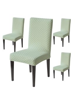 House of Quirk - Green Elastic Jacquard Soft Touching Chair Cover Stretch Removable - (Pack of 4)