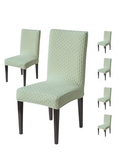 House of Quirk - Green Elastic Jacquard Soft Touching Chair Cover Stretch Removable - (Pack of 6)