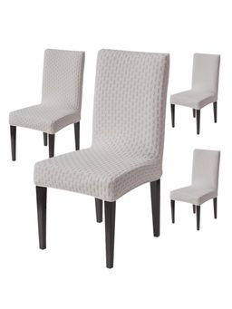 House of Quirk - Grey Elastic Jacquard Soft Touching Chair Cover Stretch Removable - (Pack of 4)