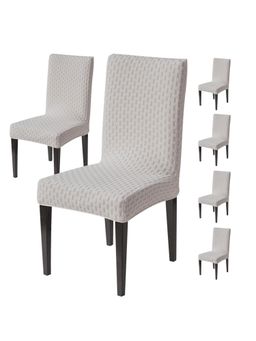 House of Quirk - Grey Elastic Jacquard Soft Touching Chair Cover Stretch Removable - (Pack of 6)