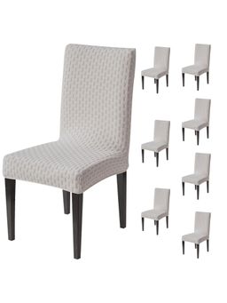 House of Quirk - Grey Elastic Jacquard Soft Touching Chair Cover Stretch Removable - (Pack of 8)
