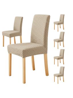 House of Quirk - Khaki Elastic Jacquard Soft Touching Chair Cover Stretch Removable - (Pack of 6)