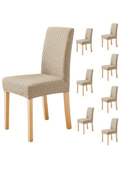 House of Quirk - Khaki Elastic Jacquard Soft Touching Chair Cover Stretch Removable - (Pack of 8)