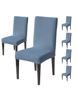 House of Quirk - Light Blue Elastic Jacquard Soft Touching Chair Cover Stretch Removable - (Pack of 6)