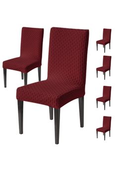 House of Quirk - Maroon Elastic Jacquard Soft Touching Chair Cover Stretch Removable - (Pack of 4)